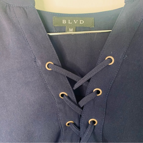 BLVD Navy Blue Mid Length Shirt Dress - Picture 8 of 8